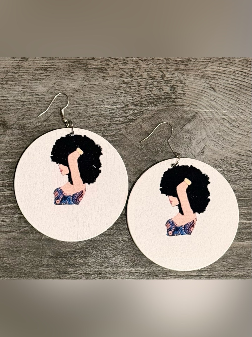 Hand-Painted Afro Silhouette Wood Earrings